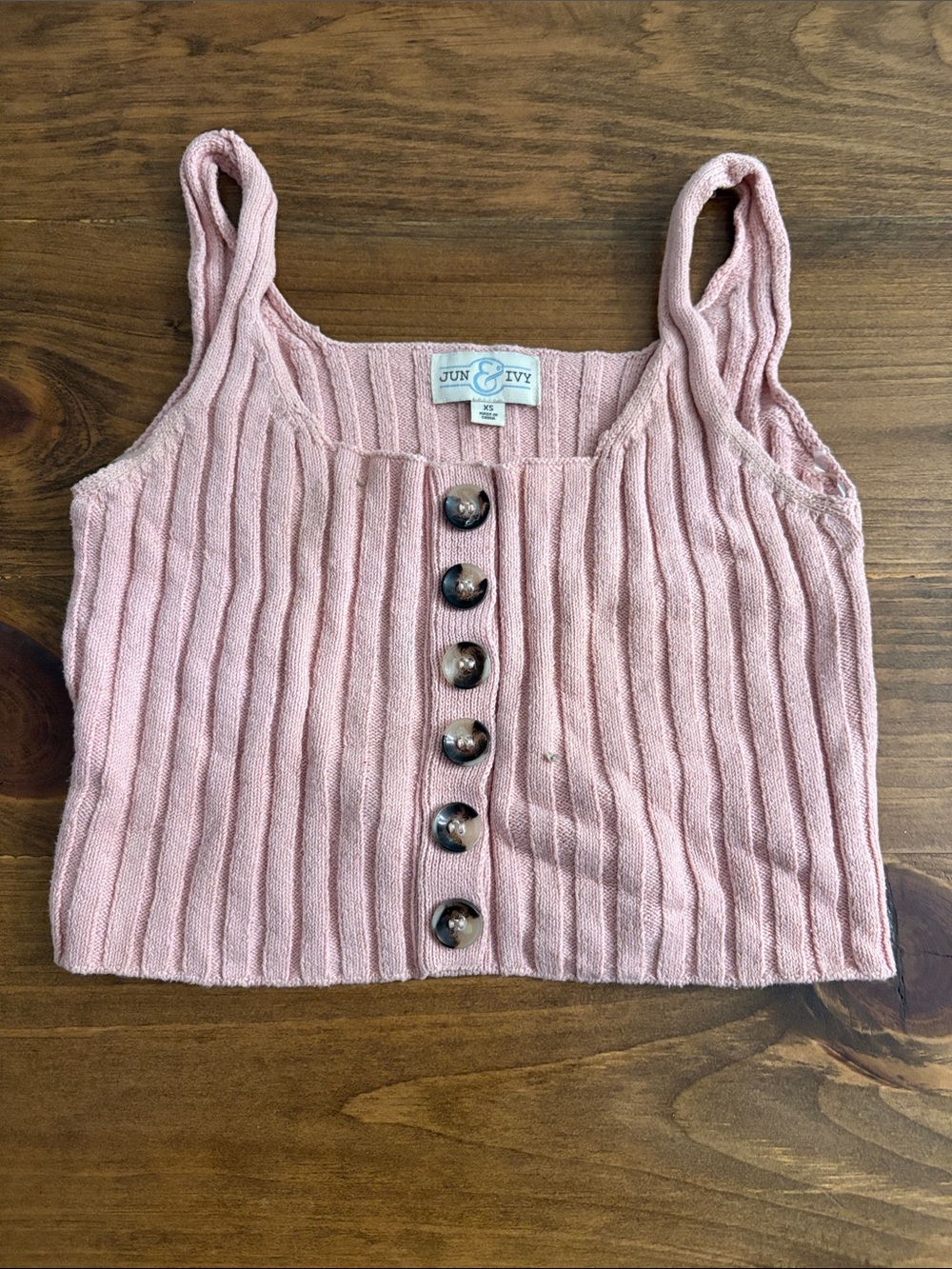 Jun & Ivy Blush Pink Ribbed Button Tank